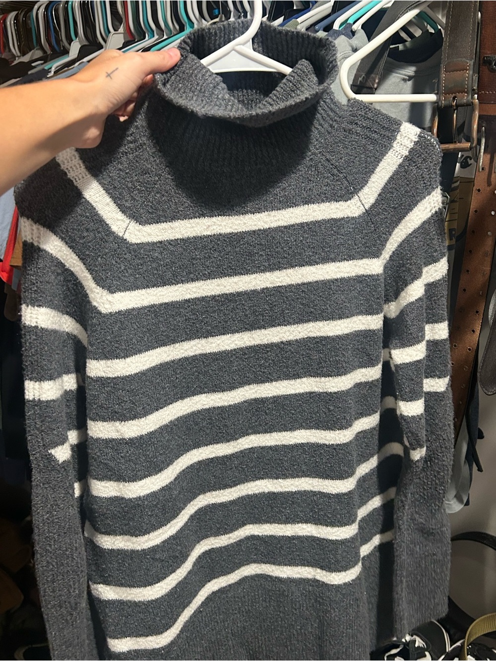 a new day Gray & White Striped Turtleneck Sweater